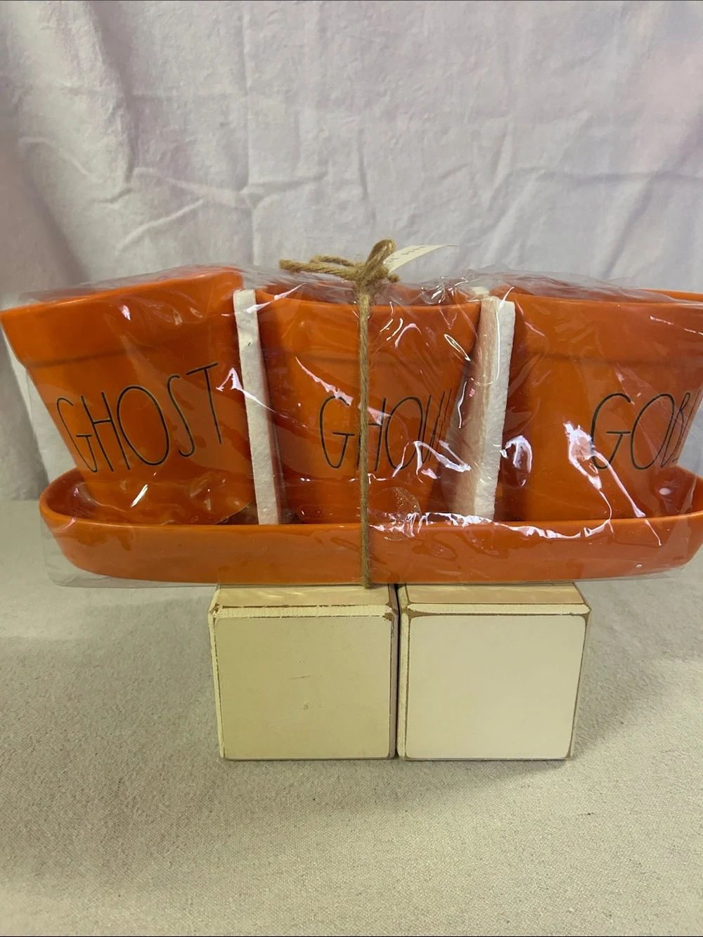 Rae Dunn Orange 'GHOST' Ceramic Planter Trio